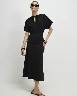 Black Short Angel Sleeve Cut Out Dress