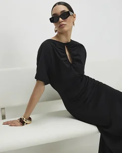 Black Short Angel Sleeve Cut Out Dress