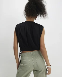 Black Short Sleeve Bubble Hem T-Shirt