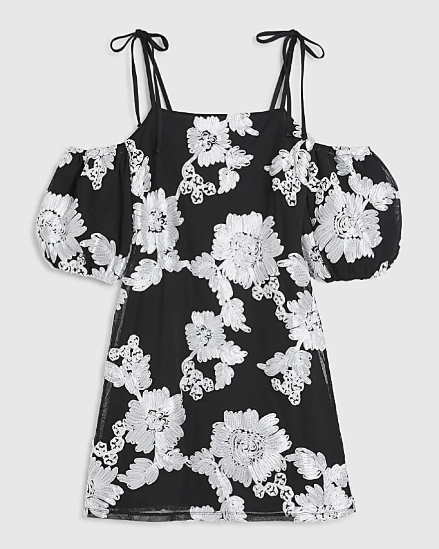 Black Short Sleeve Cornelli Mini Dress