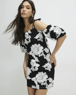 Black Short Sleeve Cornelli Mini Dress