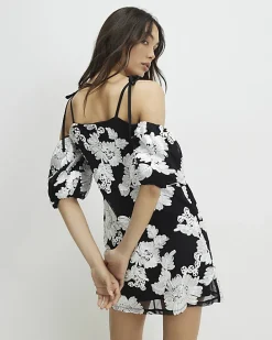 Black Short Sleeve Cornelli Mini Dress