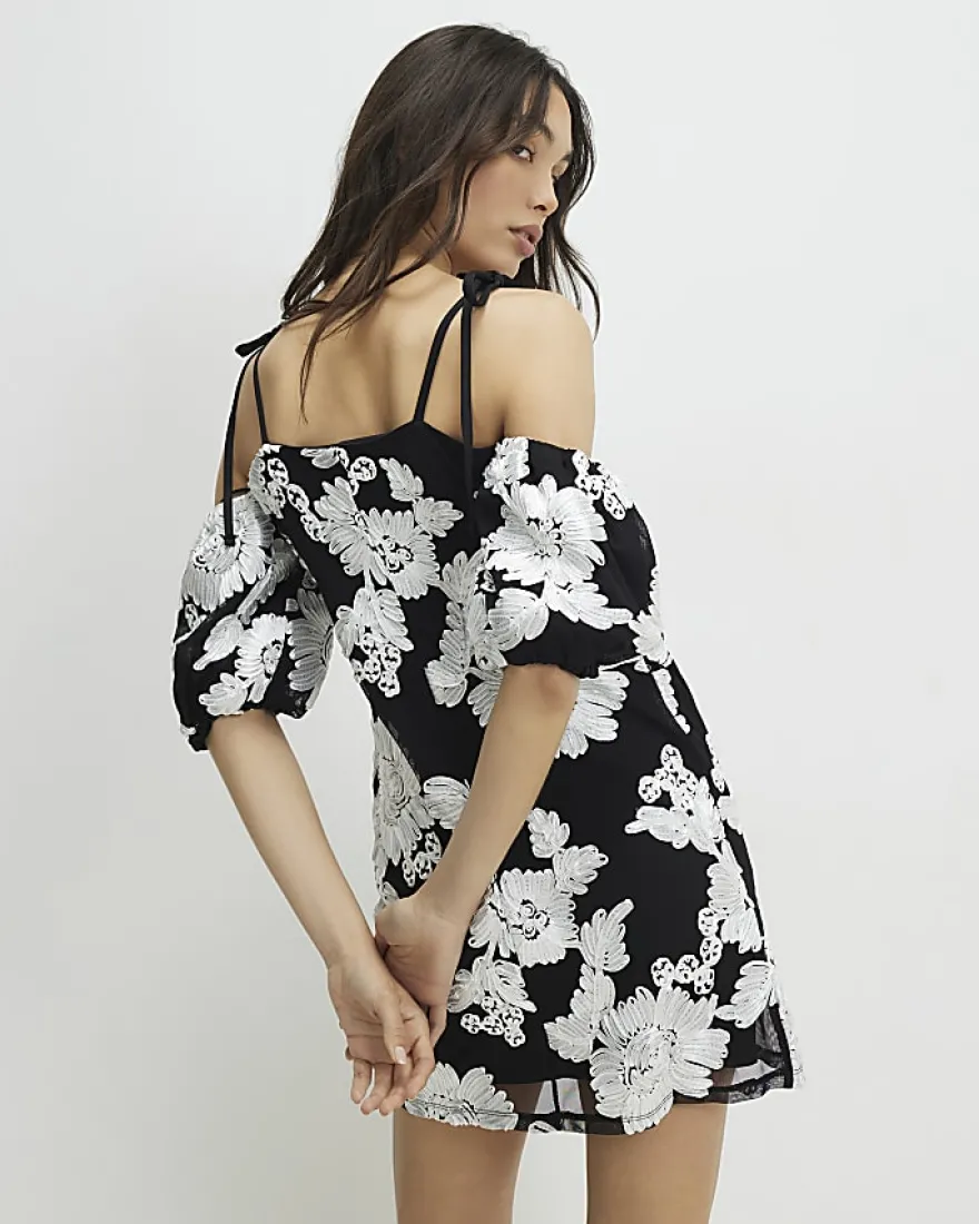 Black Short Sleeve Cornelli Mini Dress