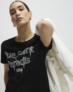 Black Short Sleeve Rue Saint Paradis T-shirt