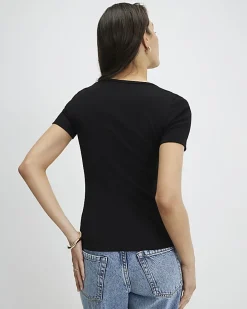 Black Short Sleeve Scoop Neck Top