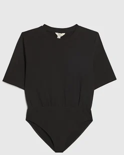 Black Short Sleeve Shoulder Pad Bodysuit