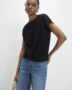 Black Short Sleeve Twist Front T-shirt
