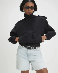Black Shoulder Detail Bomber Jacket