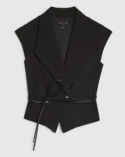 Black Sleeveless Belted Waistcoat