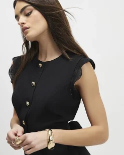Black Sleeveless Button Detail Playsuit