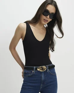 Black Sleeveless Cotton Bodysuit