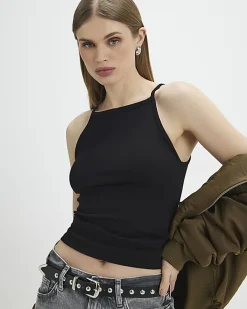 Black Sleeveless Cotton Tank Top