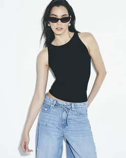 Black Sleeveless Ribbed Tank Top