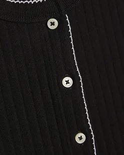Black Sleeveless Scallop Trim Ribbed Top
