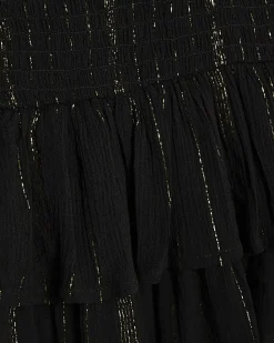 Black Sleeveless Shirred Mini Beach Dress
