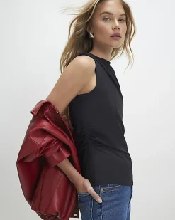 Black Sleeveless Slash Neck Top