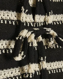 Black Sleeveless Striped crochet Waistcoat
