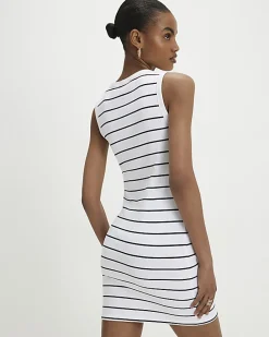 Black Sleeveless Striped Popper Mini Dress