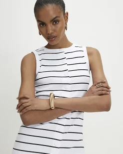 Black Sleeveless Striped Popper Mini Dress