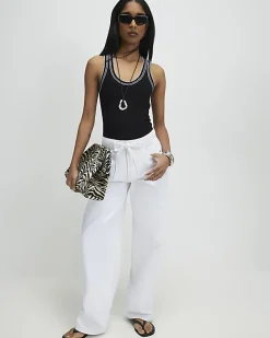 Black Sleeveless Whipstitch Tank Top
