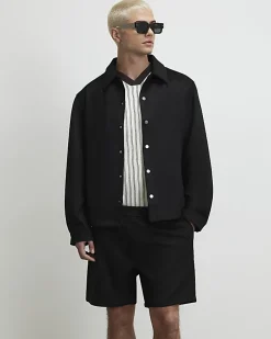 Black Slim Fit Faux Suedette Overshirt
