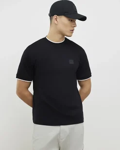 Black Slim Fit Interlock Crew Neck T-Shirt