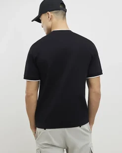 Black Slim Fit Interlock Crew Neck T-Shirt