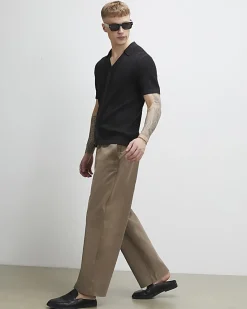 Black Slim Fit Open Neck Knitted Shirt