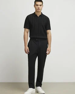 Black Slim Fit Open Neck Polo Shirt