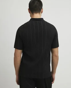 Black Slim Fit Open Neck Polo Shirt