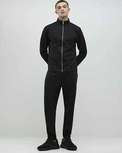 Black Slim Fit Pique Zip Funnel Sweatshirt