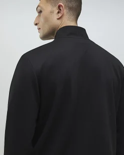 Black Slim Fit Pique Zip Funnel Sweatshirt