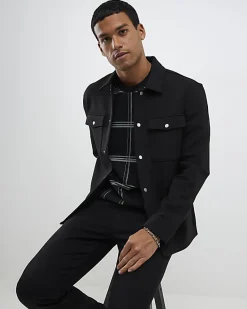 Black Slim Fit Premium Collared Overshirt