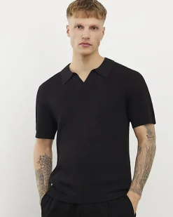 Black Slim Fit Premium Textured Knit Polo