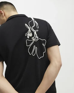 Black Slim Fit Rope Floral Polo Shirt