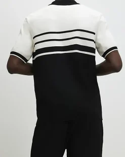 Black Slim Fit Stripe Knitted Polo Shirt