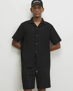 Black Slim Fit Textured Stripe Shorts