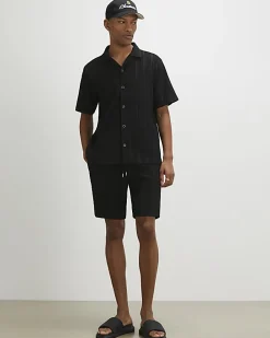 Black Slim Fit Textured Stripe Shorts