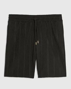 Black Slim Fit Textured Stripe Shorts