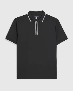 Black Slim Fit Textured Zip Tipped Polo Shirt