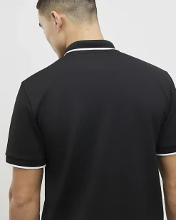 Black Slim Fit Textured Zip Tipped Polo Shirt