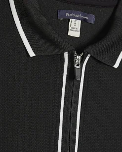Black Slim Fit Textured Zip Tipped Polo Shirt