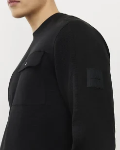 Black Slim Fit Waffle Pocket Sweatshirt