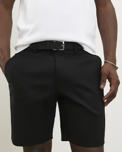 Black Slim Stretch Chino Short with Belt