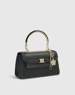 Black Small Metal Handle Charm Tote Bag