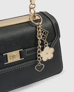 Black Small Metal Handle Charm Tote Bag