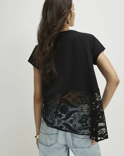 Black Spliced Lace T-Shirt