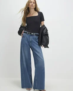 Black Square Neck Fitted Top
