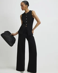 Black Stretch Scallop Waistcoat