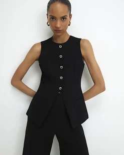 Black Stretch Scallop Waistcoat